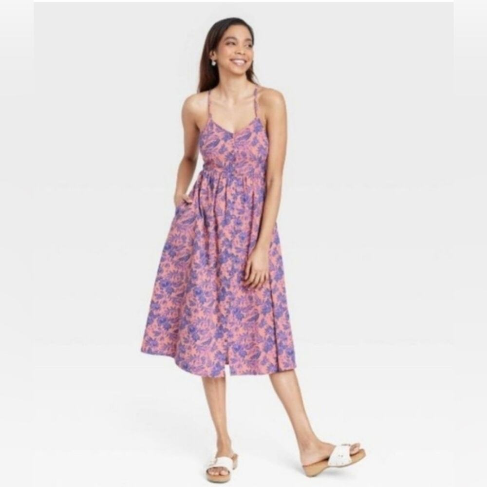 NWT Universal Thread Womens Sz M Sleeveless Floral Back Tie Midi Dress Vacation